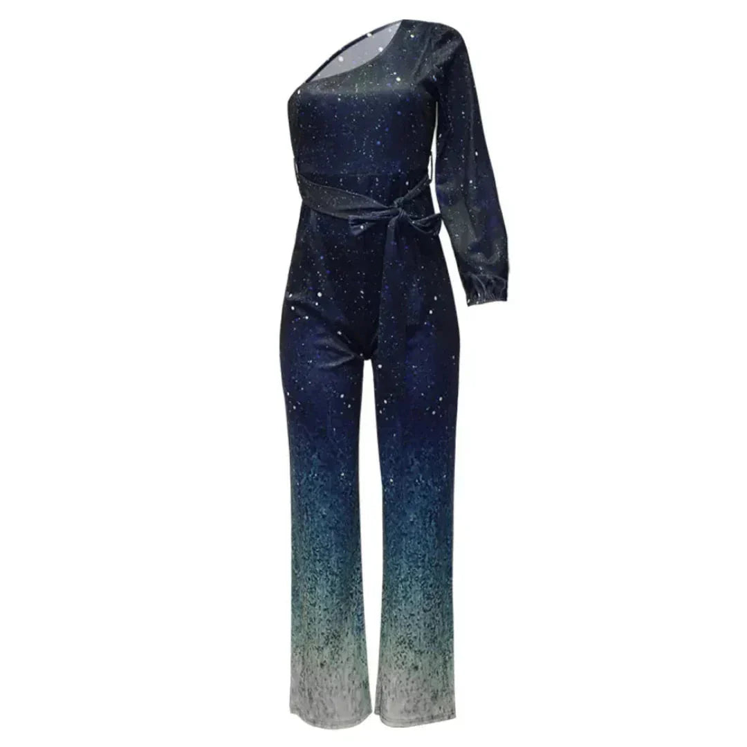 Waylynn Shimmer Ombre One Shoulder Jumpsuit Flattering Fit For Women