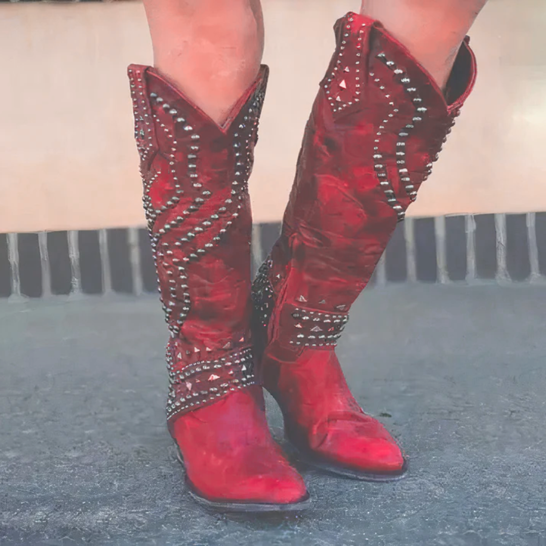 Street-wave Rivet Long Chunky Heel Boots For Bold Women