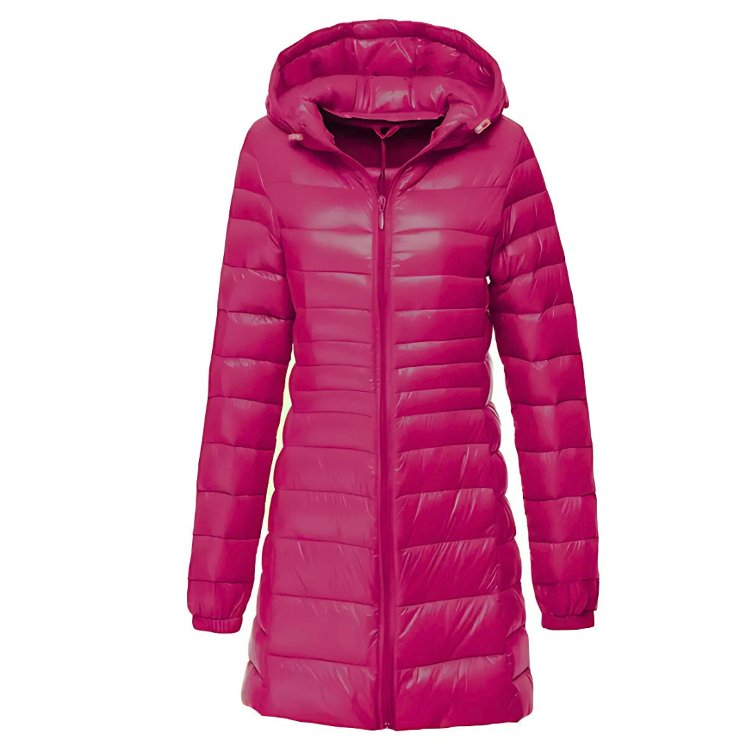 Street Wave Curvy Women Slim Fit Down Jacket With Hood Mid To Long Length Cozy Warmth