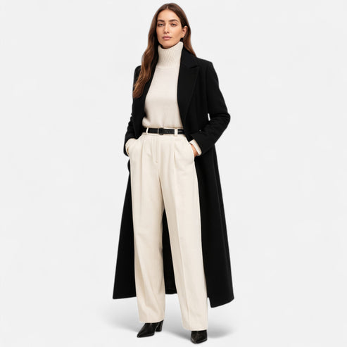 Street Wave Longline Maxi Coat For Women Two Row Front Chic