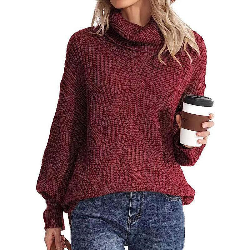 Street Wave Women Cable Knit Rollneck Sweater Cozy Oversized Winter Pullover For Everyday Warmth