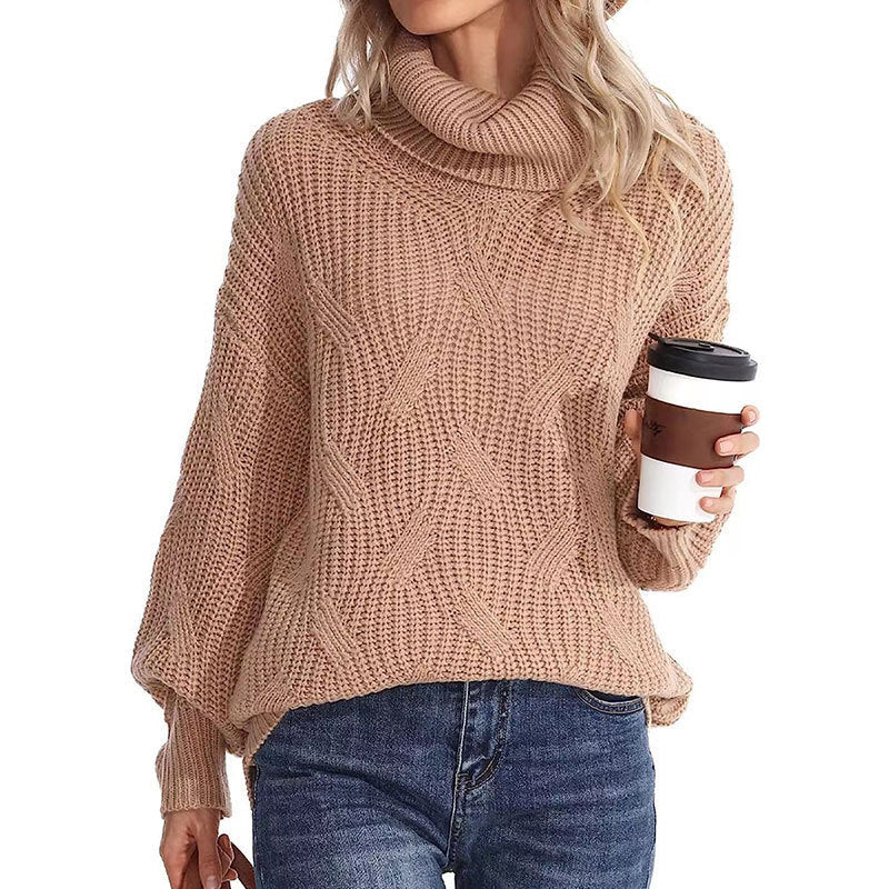 Street Wave Women Cable Knit Rollneck Sweater Cozy Oversized Winter Pullover For Everyday Warmth