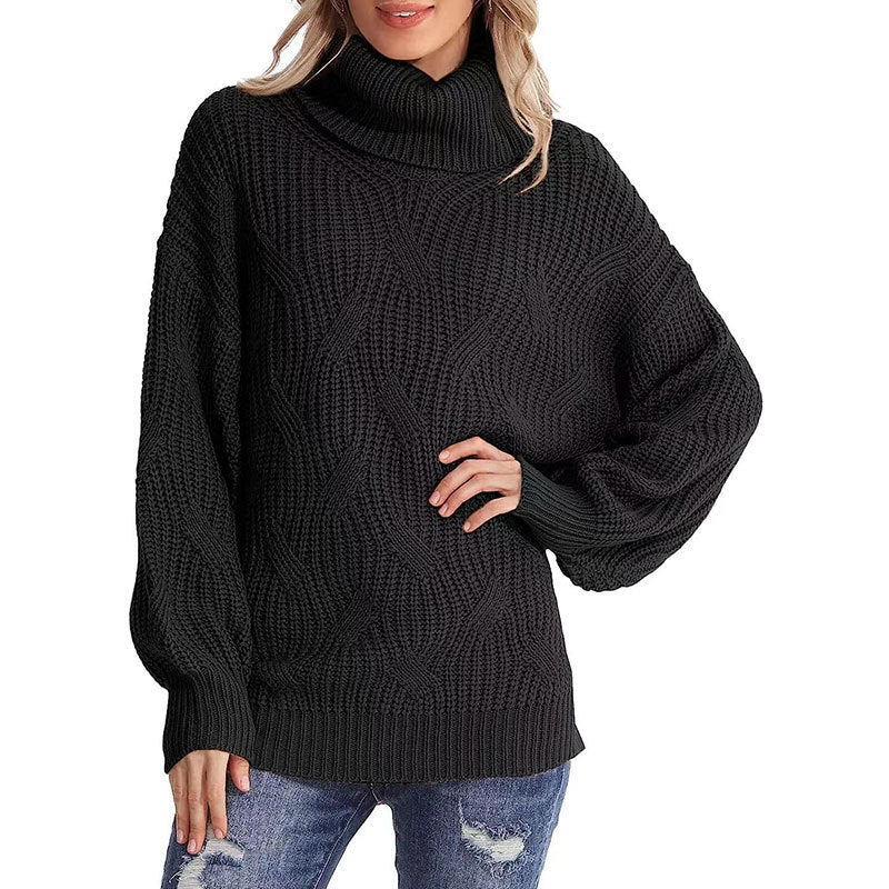 Street Wave Women Cable Knit Rollneck Sweater Cozy Oversized Winter Pullover For Everyday Warmth