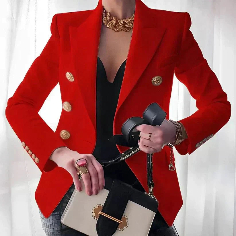 Street-wave Double Breasted Blazer for Women with Gold Button Details Sleek Professional Wardrobe Essential