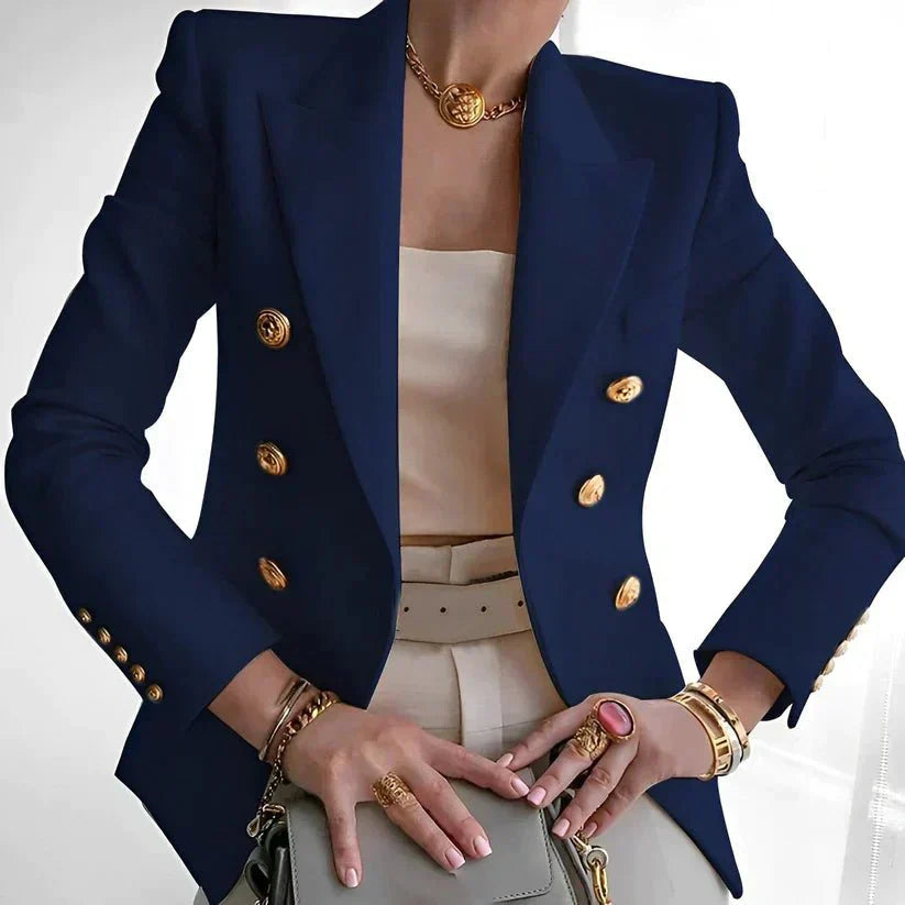 Street-wave Double Breasted Blazer for Women with Gold Button Details Sleek Professional Wardrobe Essential