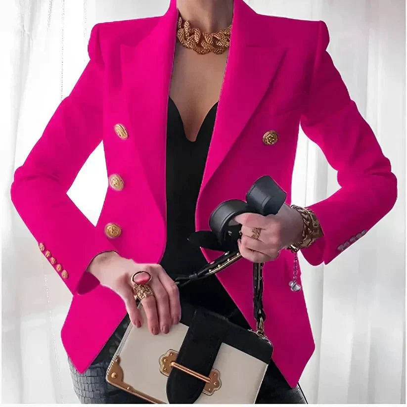 Street-wave Double Breasted Blazer for Women with Gold Button Details Sleek Professional Wardrobe Essential
