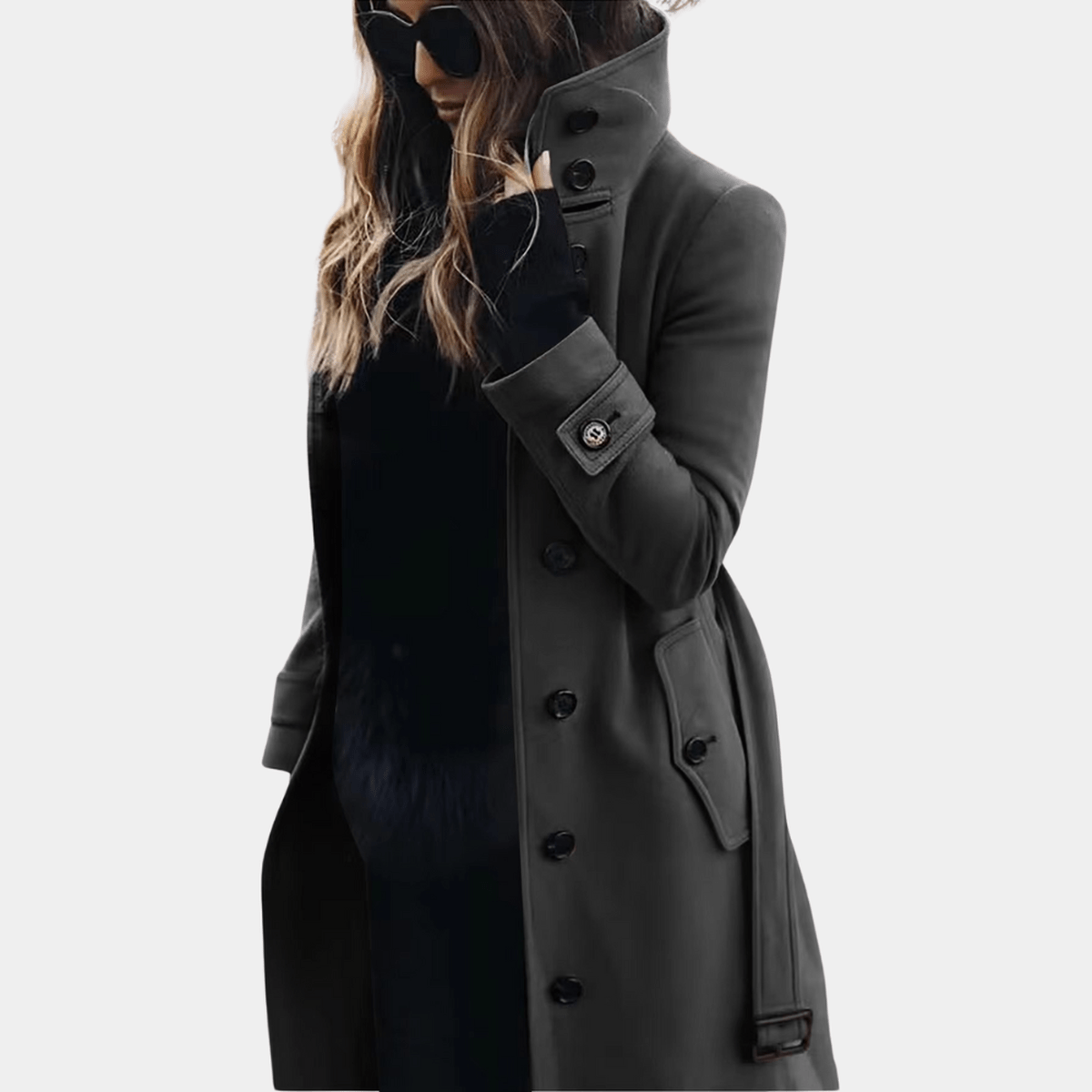 Street Wave Trench Coat Warm Lined Long Length With Belt And Storm Flap For Cold Weather