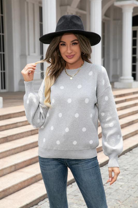 Streetwave Women Red Polka Dot Knit Sweater Winter Warmth Cozy Pullover For Playful Style