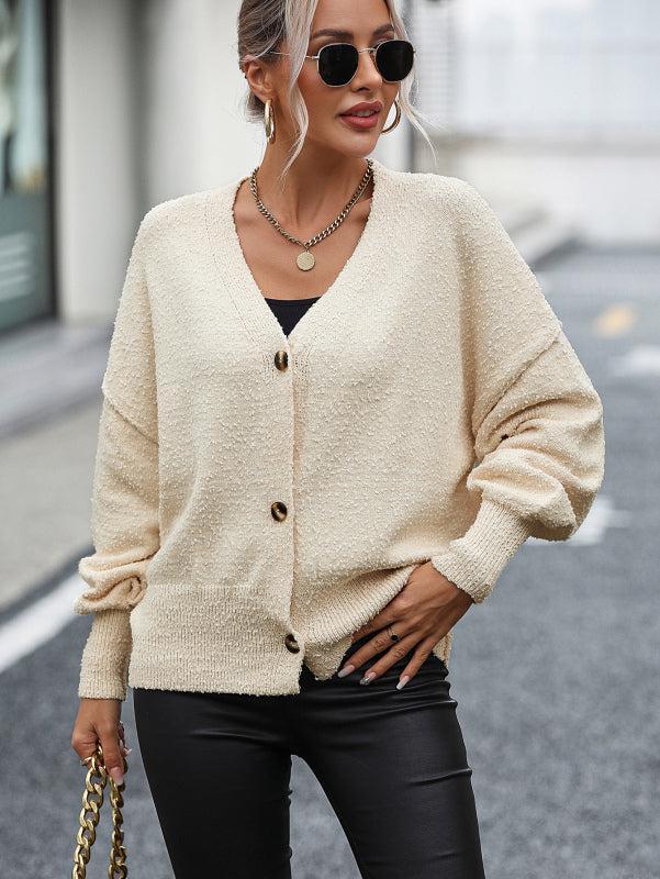Street-wave Women Cardigan V-Neck Button Front Knit Sweater for Fall Cozy Layering and Everyday Style