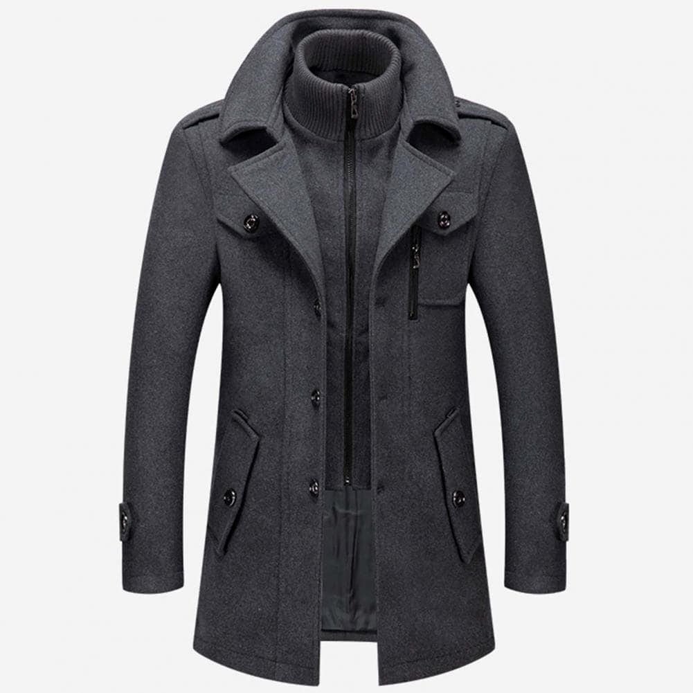 Wool Blend Stand Collar Mens Coat With Weather Ready Layering And Practical Pockets By Street-Wave