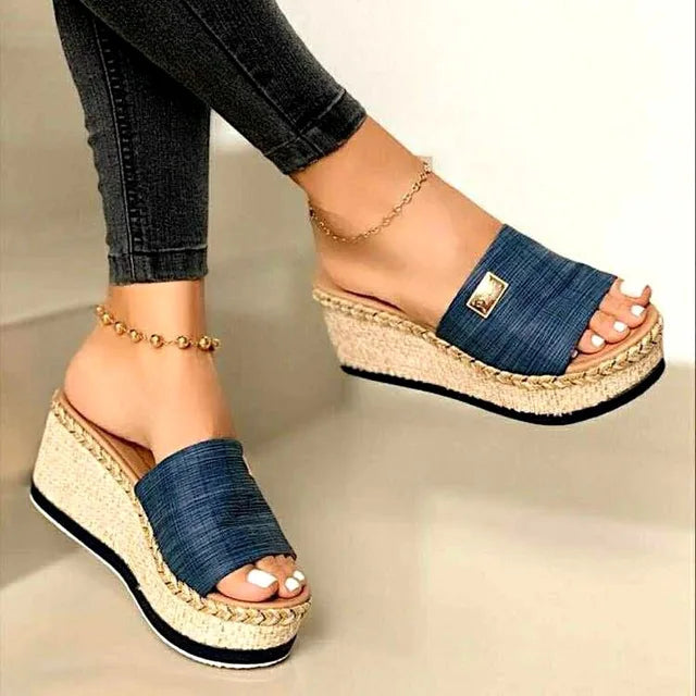 Street Wave Woven Jute Wedge Sandals For Women Open Toe Comfort Chic