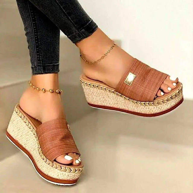 Street Wave Woven Jute Wedge Sandals For Women Open Toe Comfort Chic