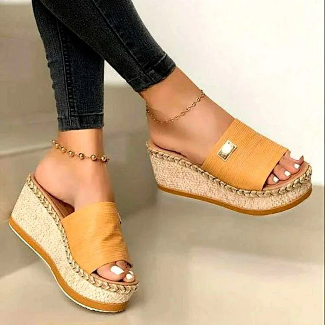Street Wave Woven Jute Wedge Sandals For Women Open Toe Comfort Chic