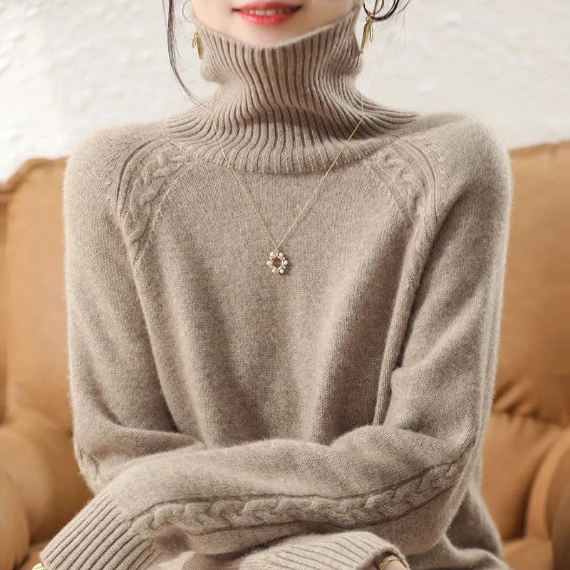 Street Wave Classic Wool Blend Turtleneck Sweater For Women Warm Cozy Timeless Style