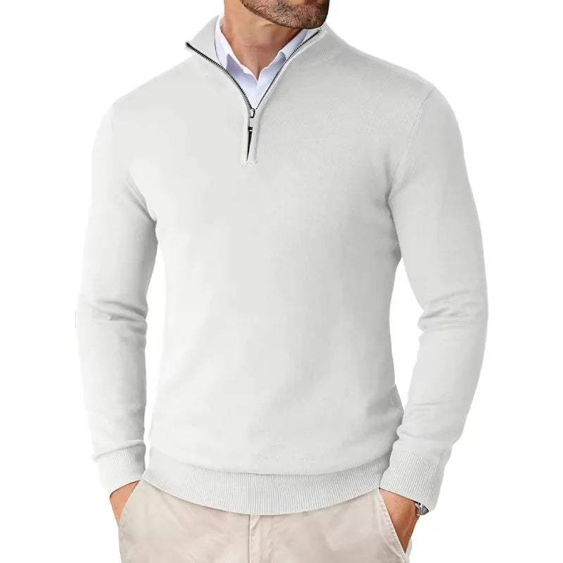 Street-Wave Men's Zip Collar Cotton-Blend Sweater Soft Comfort Versatile Office Casual