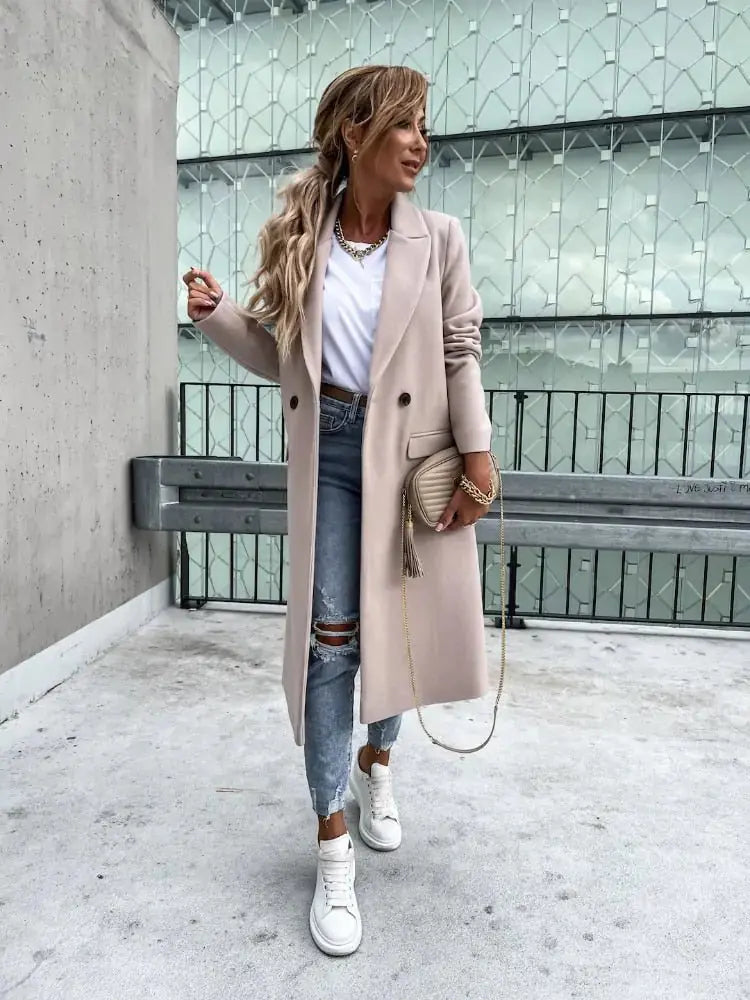 Street-Wave Camel Hair Trench Coat For Timeless Elegance Women Longline Silhouette Ideal For Work And Evening