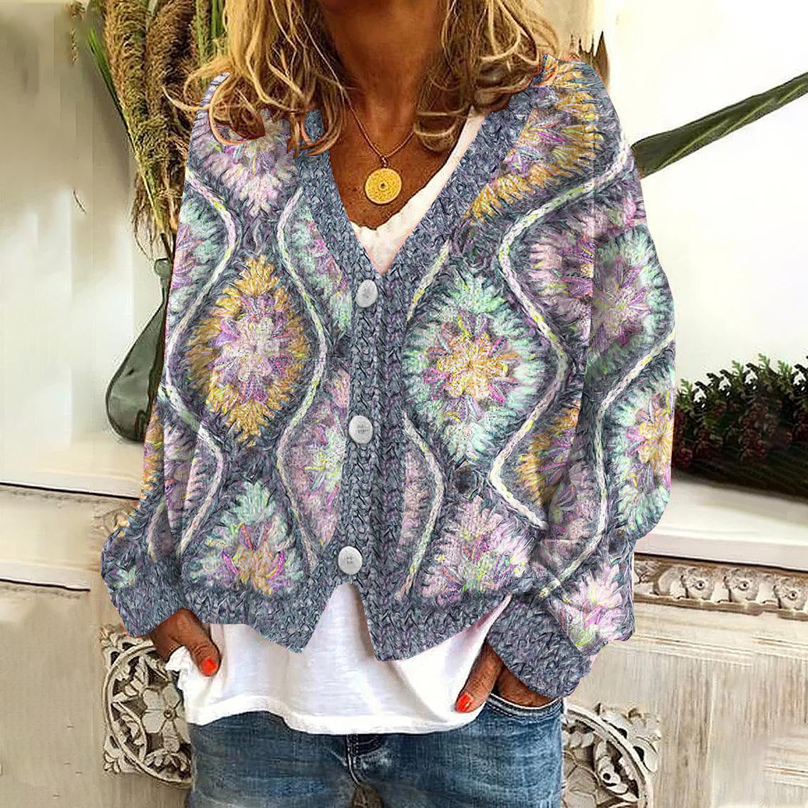 Streetwave Womens Pilling Resistant Printed Cardigan With Unique Multicolor Design For Cozy Everyday Warmth