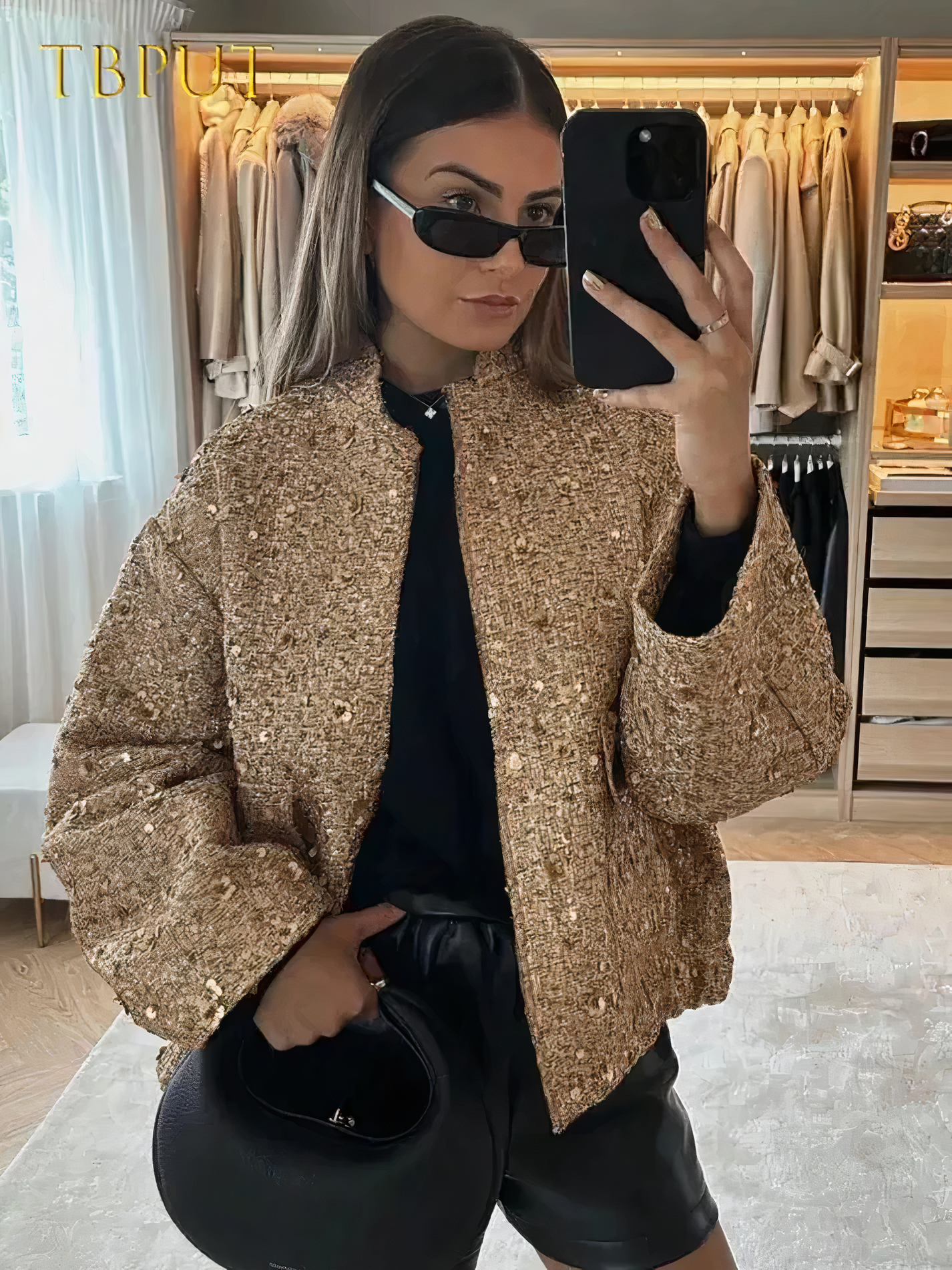Street-Wave Gold Sequin Jacket For Women Luxurious Shimmer Versatile Day To Night Glam