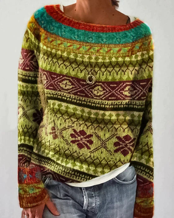 Street Wave Colorful Knit Sweater For Women Cozy Warmth Timeless Pattern Chic Winter Top