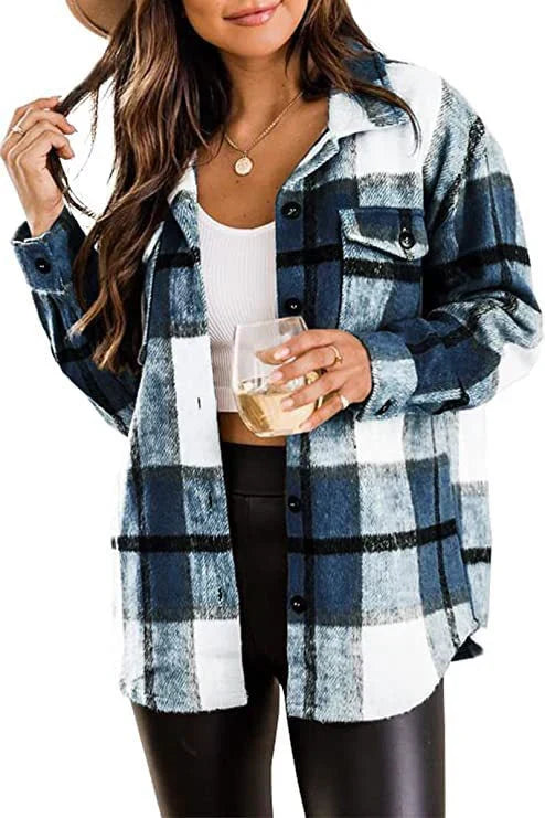 Streetwave Plaid Long Sleeve Shirt Jacket For Women Cozy Warmth With Button Down Style For Layering