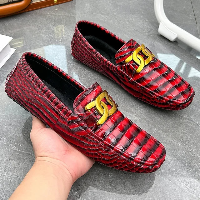 Streetwave Mens Summer Slippers 2024 Premium Crocodile Embossed PU Leather Comfort Slip On Loafers