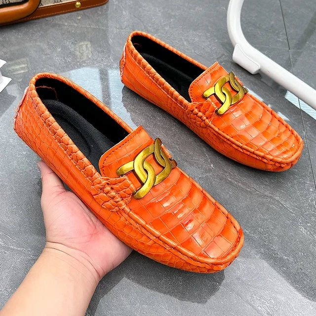 Streetwave Mens Summer Slippers 2024 Premium Crocodile Embossed PU Leather Comfort Slip On Loafers