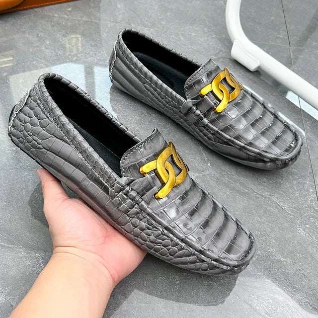 Streetwave Mens Summer Slippers 2024 Premium Crocodile Embossed PU Leather Comfort Slip On Loafers