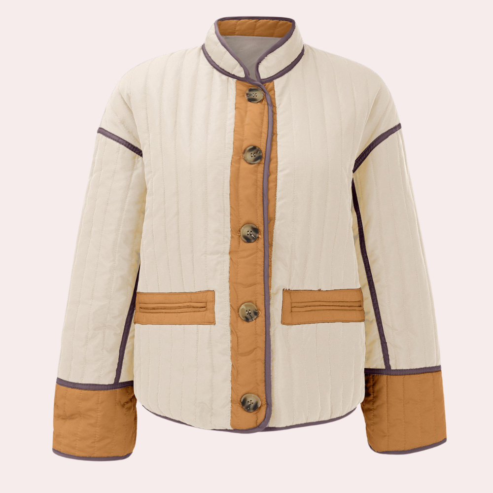 Street-wave Textured Quilted Jacket For Women Elegant Autumn Coat With Contrast Piping
