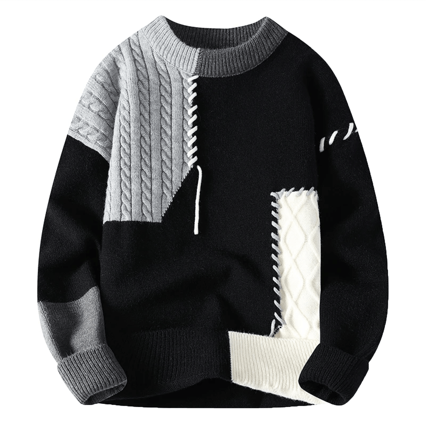 Street Wave Patchwork Knit Sweater For Men Colorblock Cable Details