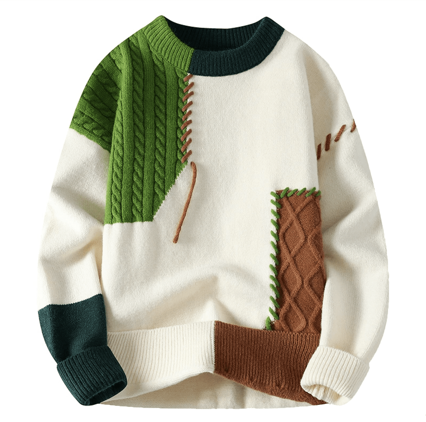 Street Wave Patchwork Knit Sweater For Men Colorblock Cable Details
