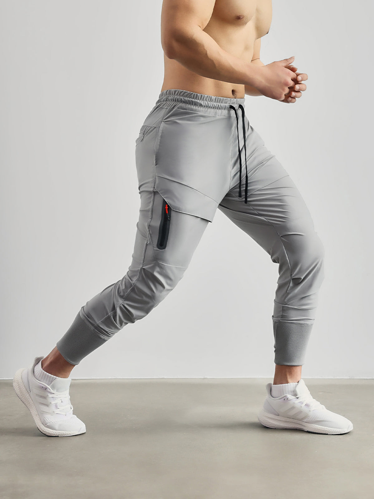 Street Wave Men's Athletic Cargo Joggers 4 Way Stretch Nylon Breathable Performance Fit Zip Pockets For Active Men