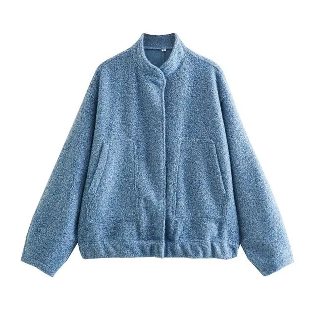 Street-Wave Women's Bomber Jacket With Hidden Button Detail Versatile Chic Outerwear