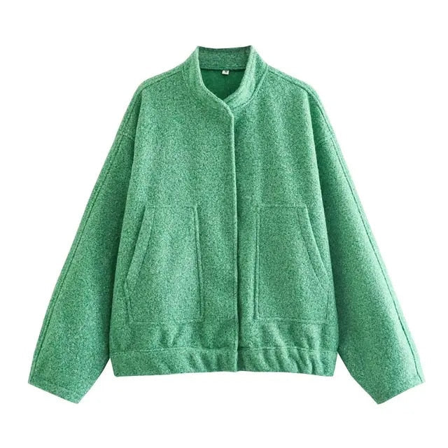 Street-Wave Women's Bomber Jacket With Hidden Button Detail Versatile Chic Outerwear