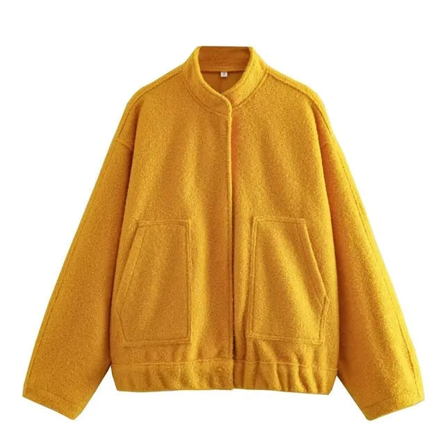 Street-Wave Women's Bomber Jacket With Hidden Button Detail Versatile Chic Outerwear