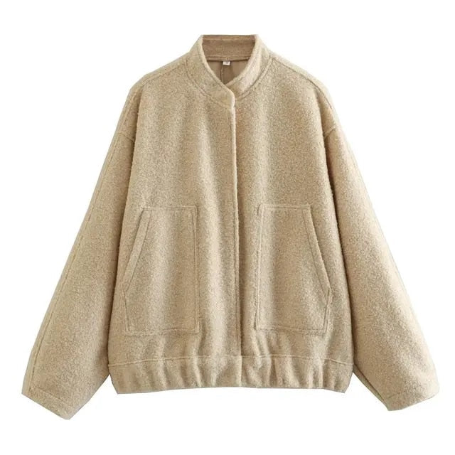 Street-Wave Women's Bomber Jacket With Hidden Button Detail Versatile Chic Outerwear