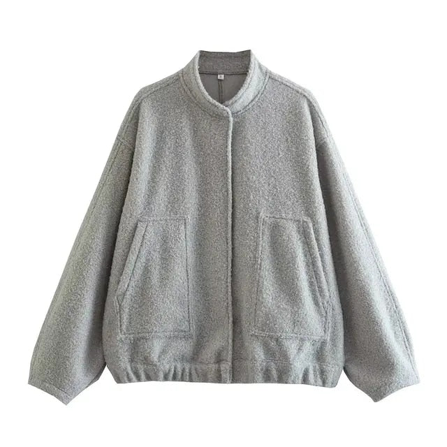 Street-Wave Women's Bomber Jacket With Hidden Button Detail Versatile Chic Outerwear