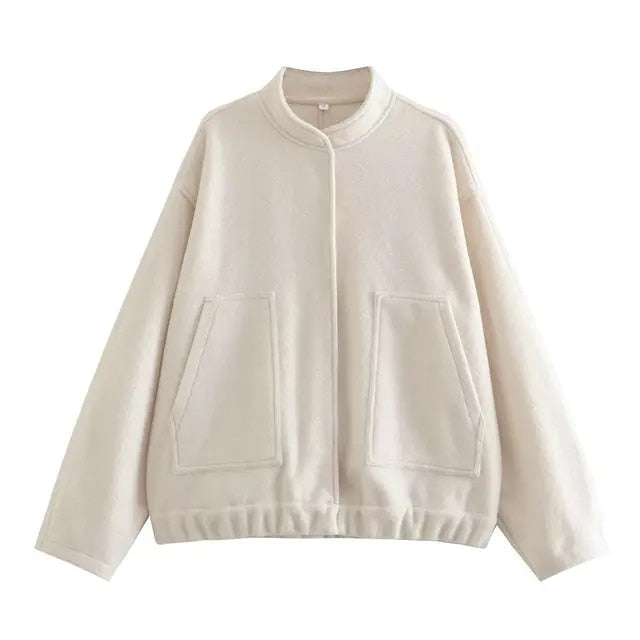 Street-Wave Women's Bomber Jacket With Hidden Button Detail Versatile Chic Outerwear