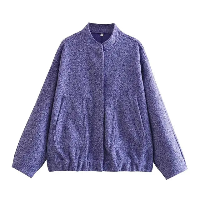 Street-Wave Women's Bomber Jacket With Hidden Button Detail Versatile Chic Outerwear