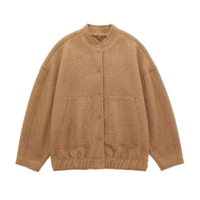 Street-Wave Women's Bomber Jacket With Hidden Button Detail Versatile Chic Outerwear