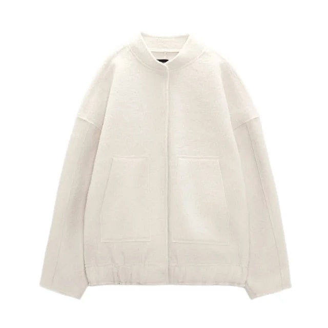 Street-Wave Women's Bomber Jacket With Hidden Button Detail Versatile Chic Outerwear