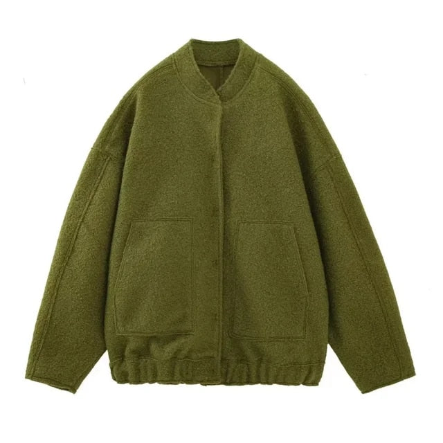Street-Wave Women's Bomber Jacket With Hidden Button Detail Versatile Chic Outerwear
