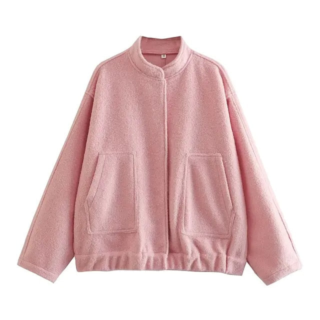 Street-Wave Women's Bomber Jacket With Hidden Button Detail Versatile Chic Outerwear