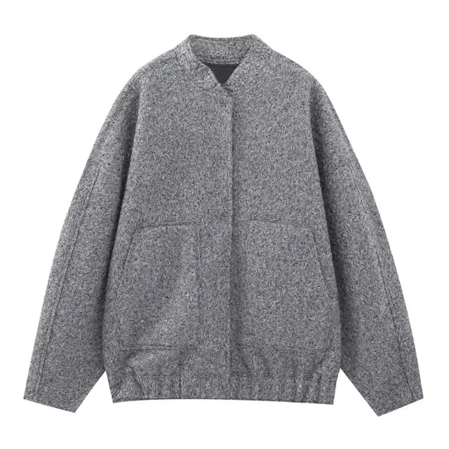 Street-Wave Women's Bomber Jacket With Hidden Button Detail Versatile Chic Outerwear