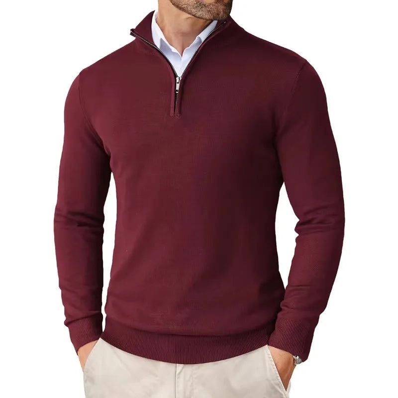Street-Wave Men's Zip Collar Cotton-Blend Sweater Soft Comfort Versatile Office Casual
