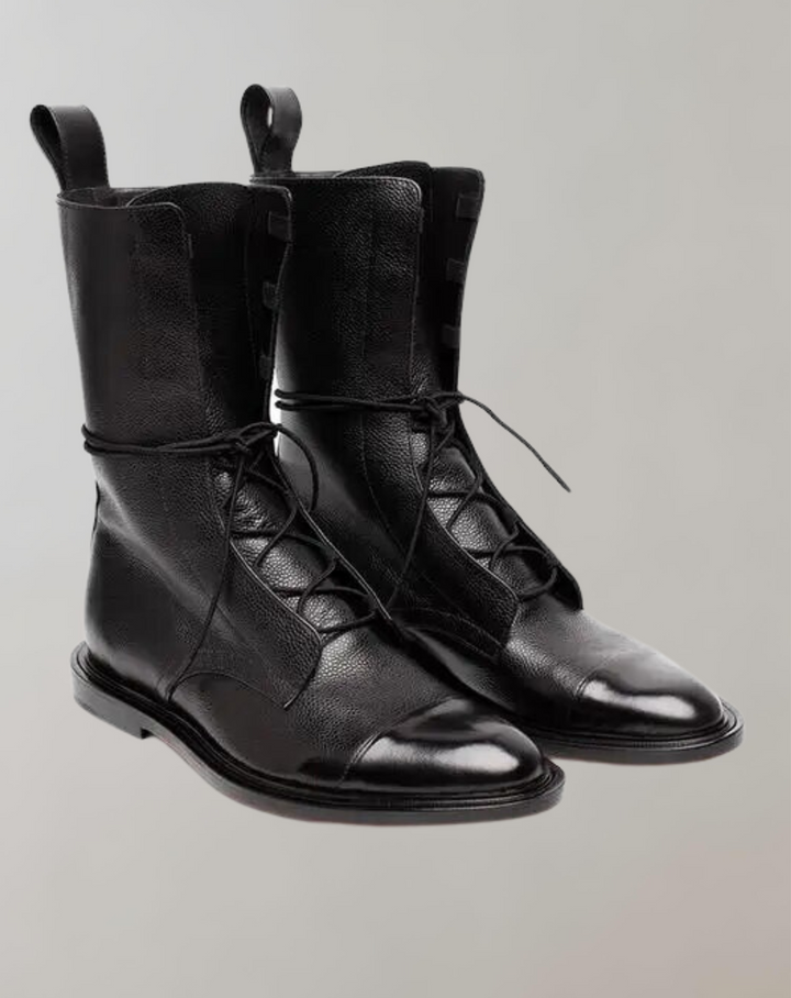 Street-wave Patent Leather Boots For Women Sleek Lace-Up Mid Calf Fashion Premium Craftsmanship