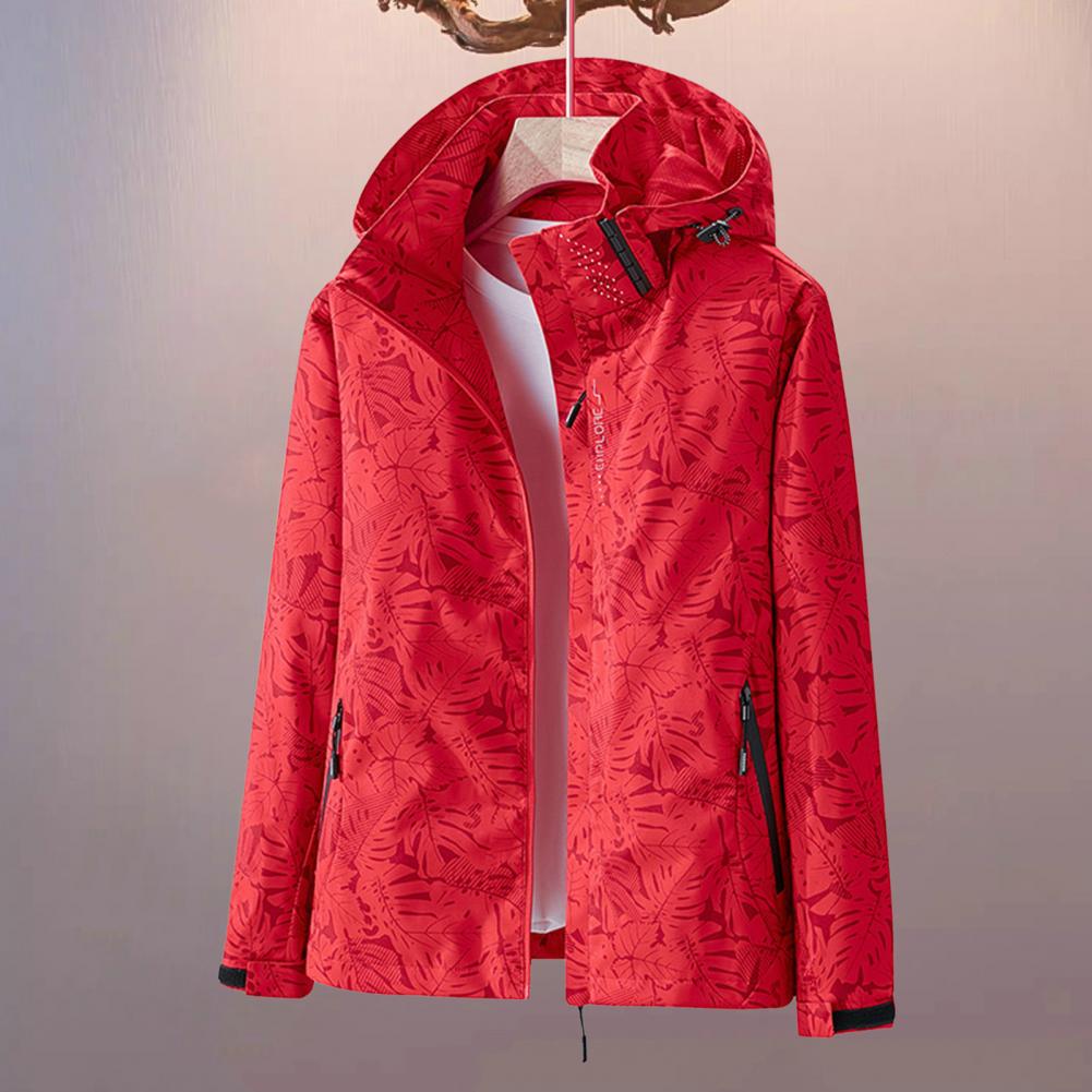Street-wave Women's Waterproof Windbreaker Jacket With Hood Floral Pattern Lightweight Outdoor Coat