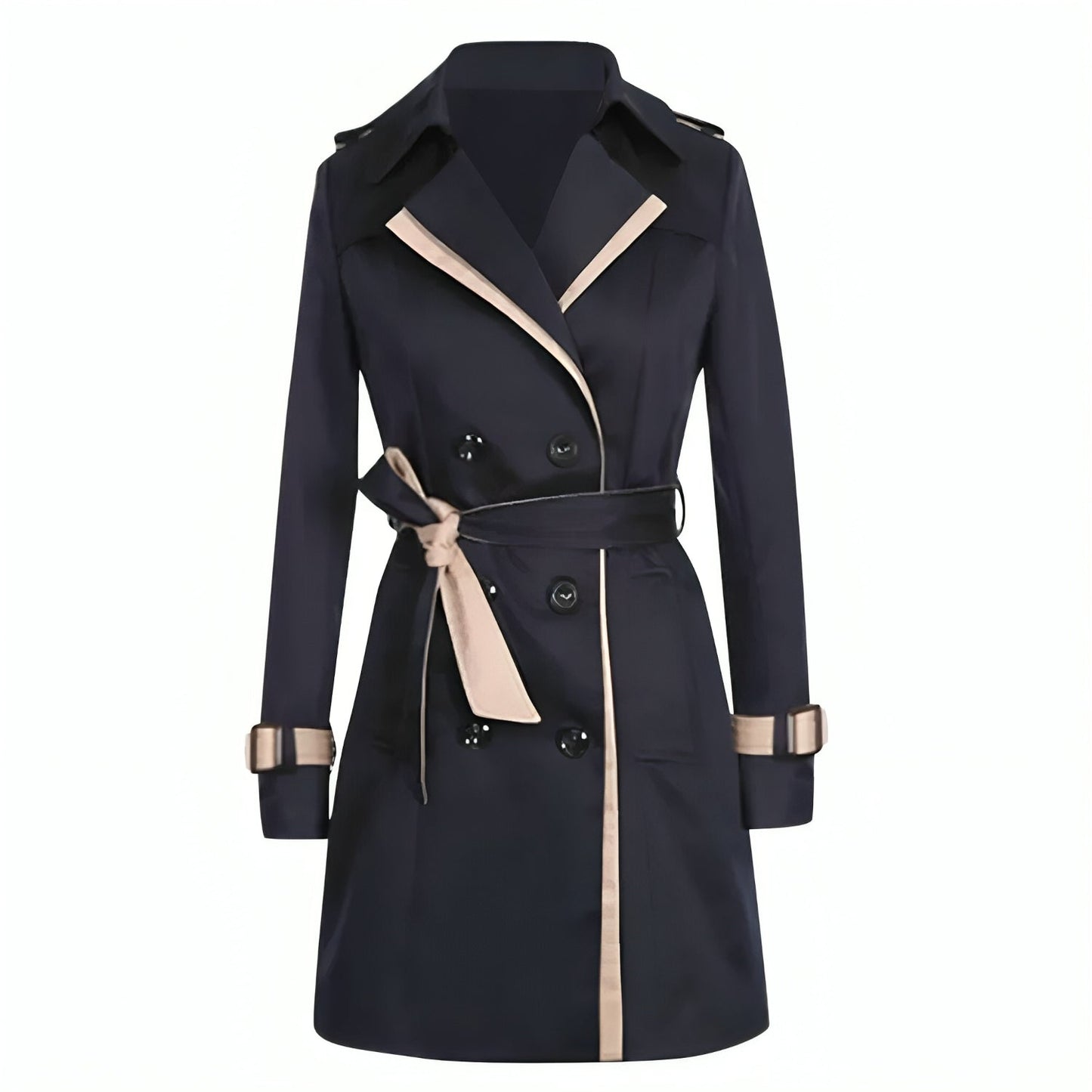 Street-wave Women's Trench Coat - Elegant Tailored Fit With Beige Trim For Fashionable Women