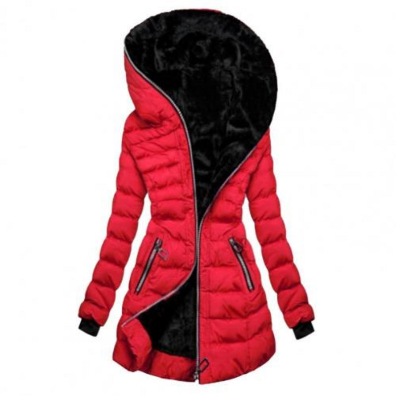 Street-wave Womens Hooded Puffer Jacket With Soft Fleece Lining For Winter Warmth And Zip Pockets