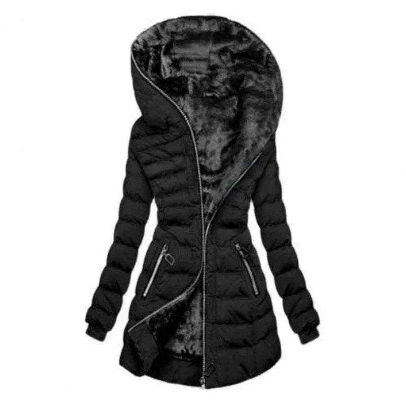 Street-wave Womens Hooded Puffer Jacket With Soft Fleece Lining For Winter Warmth And Zip Pockets