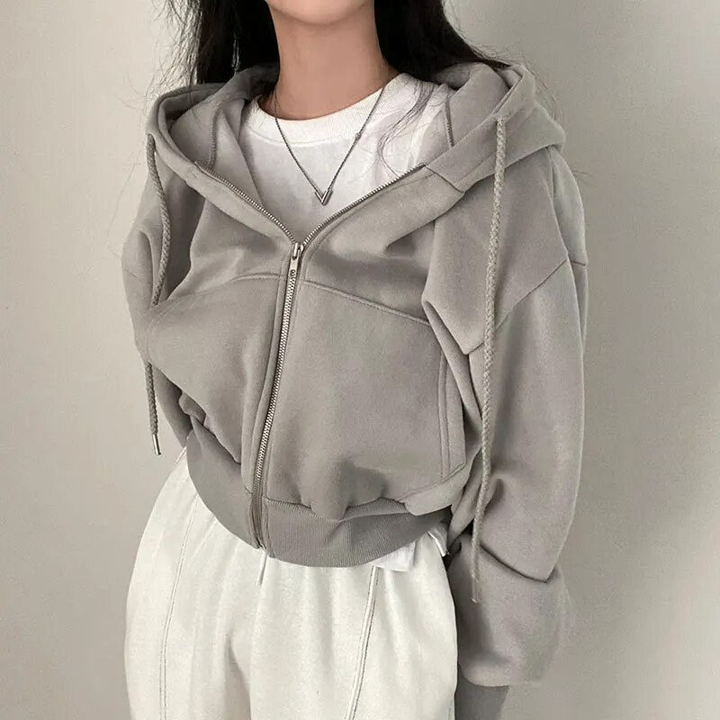 Street Wave Kylie Zip Front Cropped Hoodie For Women Stylish Cozy